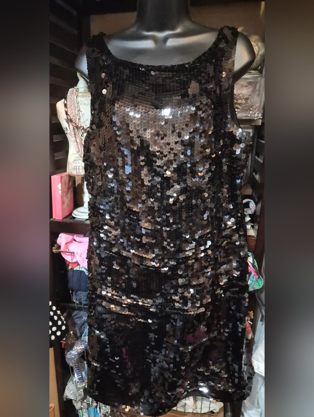 Banana Republic Black Sequin Sleeveless Dress Size 12 LBD